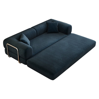 78.8' Compression Sofa,Convertible Floor Sofa Bed - with Pillow Back Support Armrest,Comfy Futon Couch Sleeper Bed,Loveseats Boneless Modular Sectional Sofa,Corduroy fabric,for Living Room,Bedroom,Blue - 1st Choice Furniture Direct