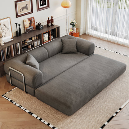 78.8' Compression Sofa,Convertible Floor Sofa Bed - with Pillow Back Support Armrest,Comfy Futon Couch Sleeper Bed,Loveseats Boneless Modular Sectional Sofa,Corduroy fabric,for Living Room,Bedroom,Grey - 1st Choice Furniture Direct