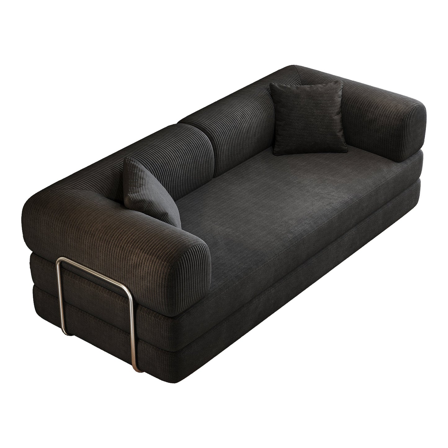 78.8' Compression Sofa,Convertible Floor Sofa Bed - with Pillow Back Support Armrest,Comfy Futon Couch Sleeper Bed,Loveseats Boneless Modular Sectional Sofa,Corduroy fabric,for Living Room,Bedroom,Black - 1st Choice Furniture Direct
