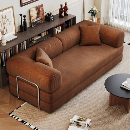 78.8' Compression Sofa,Convertible Floor Sofa Bed - with Pillow Back Support Armrest,Comfy Futon Couch Sleeper Bed,Loveseats Boneless Modular Sectional Sofa,Corduroy fabric,for Living Room,Bedroom,Brown - 1st Choice Furniture Direct