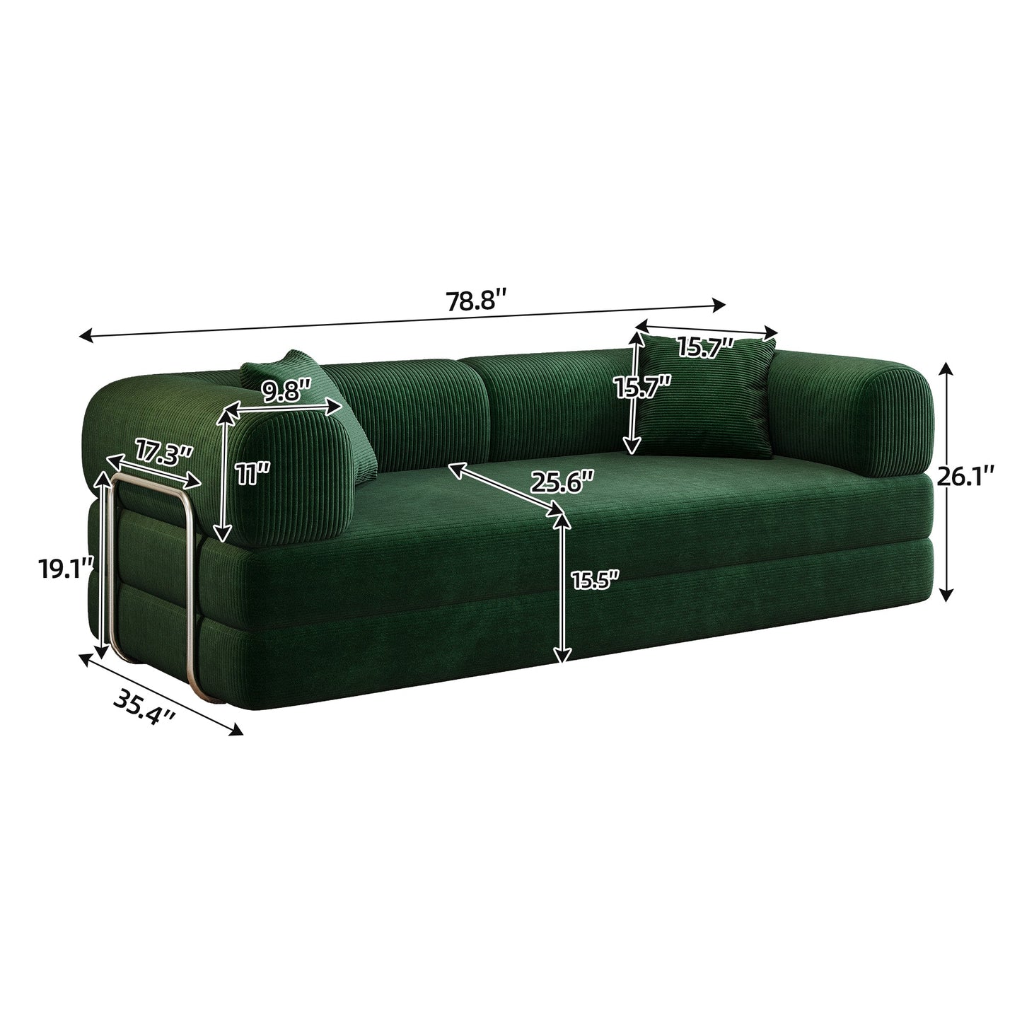 78.8' Compression Sofa,Convertible Floor Sofa Bed - with Pillow Back Support Armrest,Comfy Futon Couch Sleeper Bed,Loveseats Boneless Modular Sectional Sofa,Corduroy fabric,for Living Room,Bedroom,Green - 1st Choice Furniture Direct