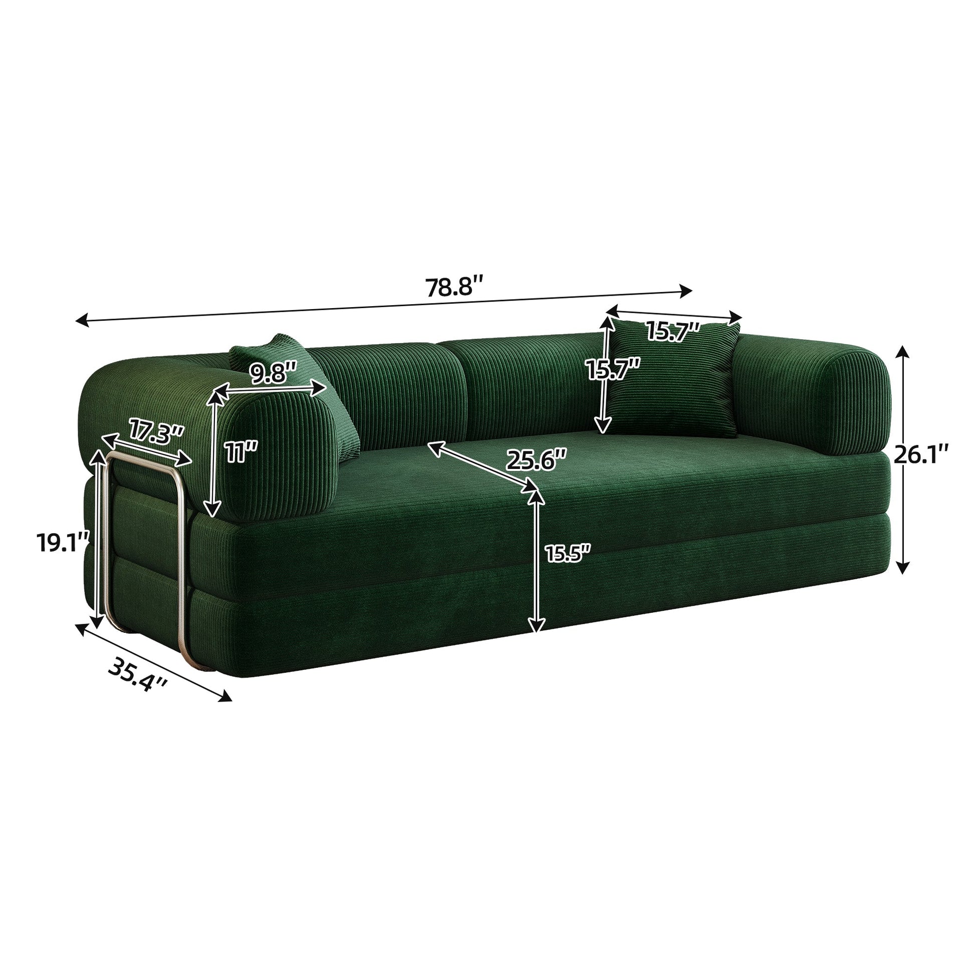 78.8' Compression Sofa,Convertible Floor Sofa Bed - with Pillow Back Support Armrest,Comfy Futon Couch Sleeper Bed,Loveseats Boneless Modular Sectional Sofa,Corduroy fabric,for Living Room,Bedroom,Green - 1st Choice Furniture Direct