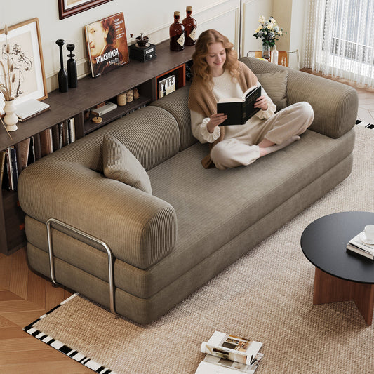 78.8' Compression Sofa,Convertible Floor Sofa Bed - with Pillow Back Support Armrest,Comfy Futon Couch Sleeper Bed,Loveseats Boneless Modular Sectional Sofa,Corduroy fabric,for Living Room,Bedroom,Camel - 1st Choice Furniture Direct