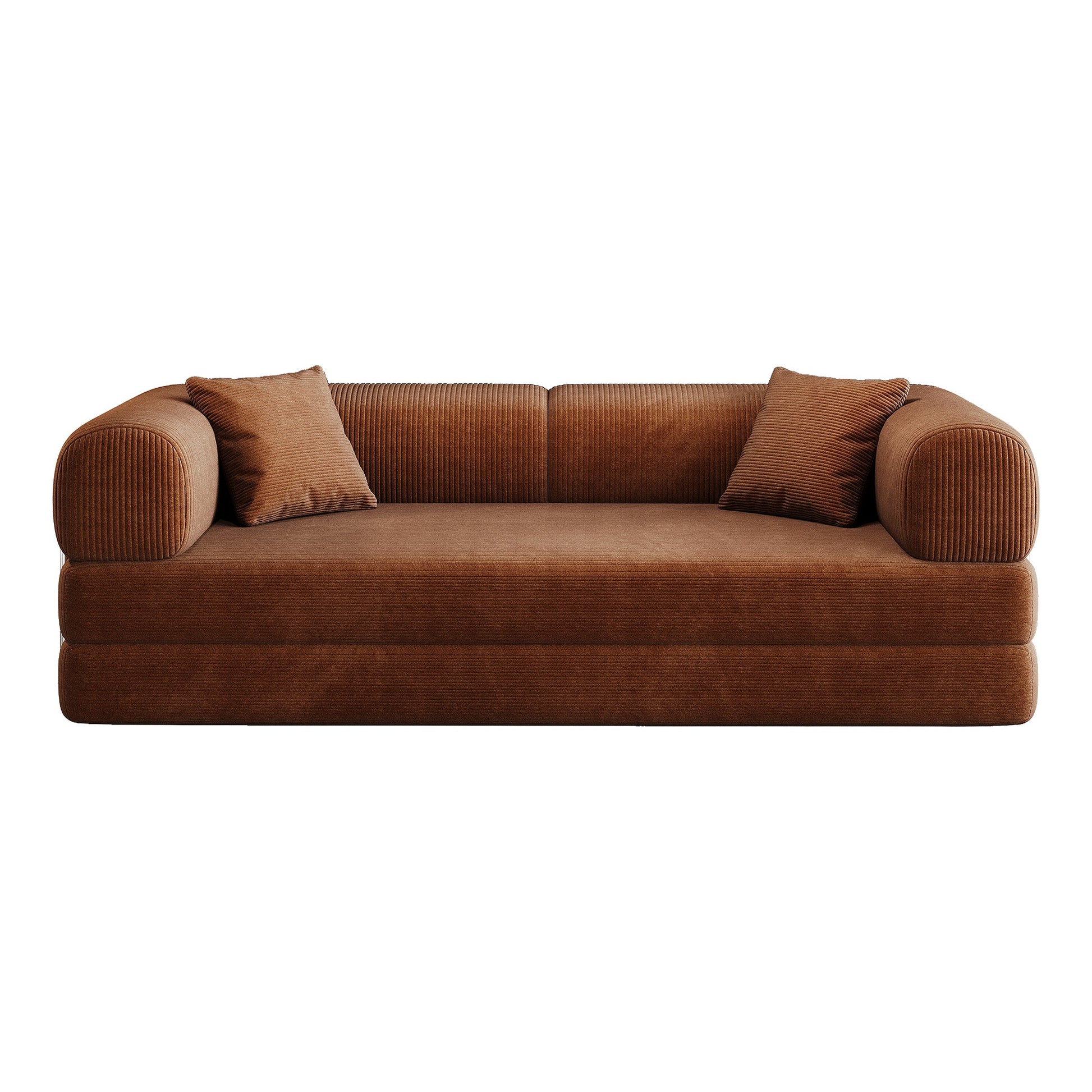 78.8' Compression Sofa,Convertible Floor Sofa Bed - with Pillow Back Support Armrest,Comfy Futon Couch Sleeper Bed,Loveseats Boneless Modular Sectional Sofa,Corduroy fabric,for Living Room,Bedroom,Brown - 1st Choice Furniture Direct