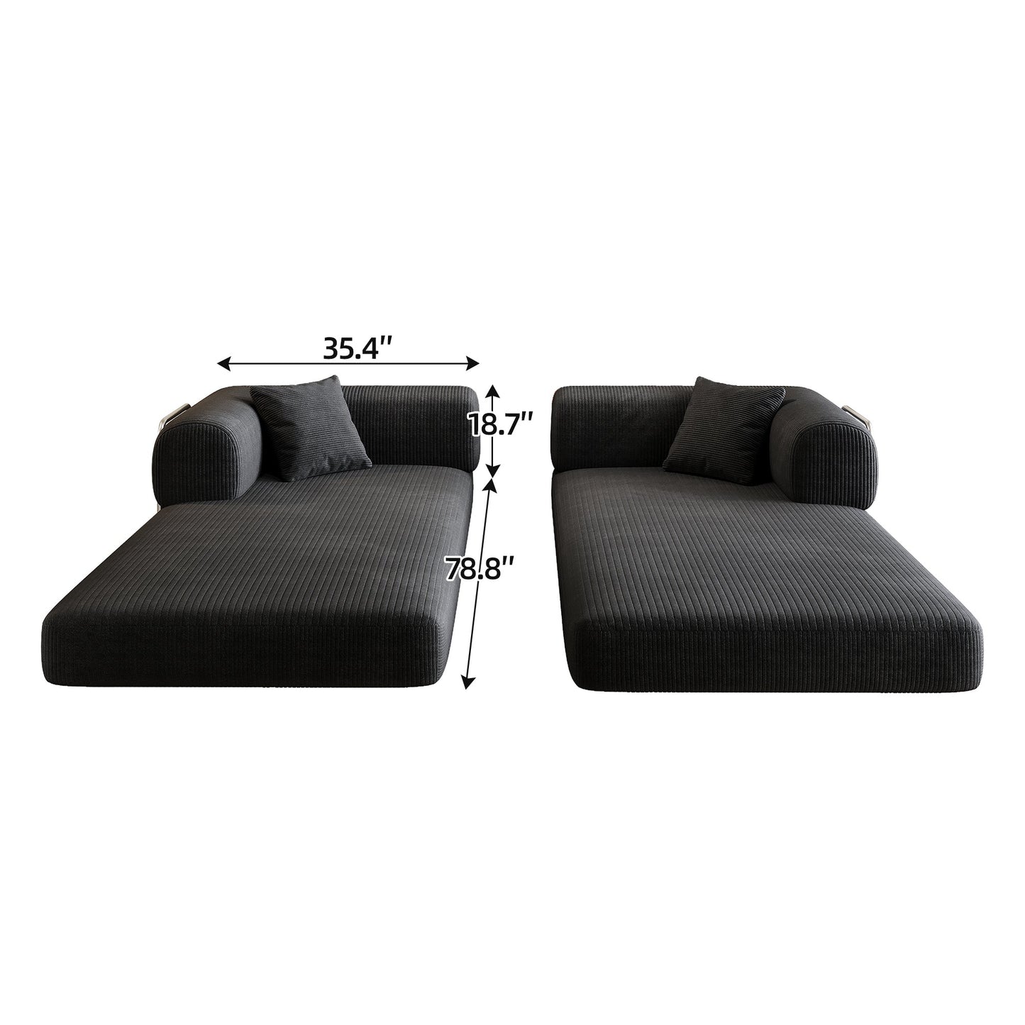 78.8' Compression Sofa,Convertible Floor Sofa Bed - with Pillow Back Support Armrest,Comfy Futon Couch Sleeper Bed,Loveseats Boneless Modular Sectional Sofa,Corduroy fabric,for Living Room,Bedroom,Black - 1st Choice Furniture Direct