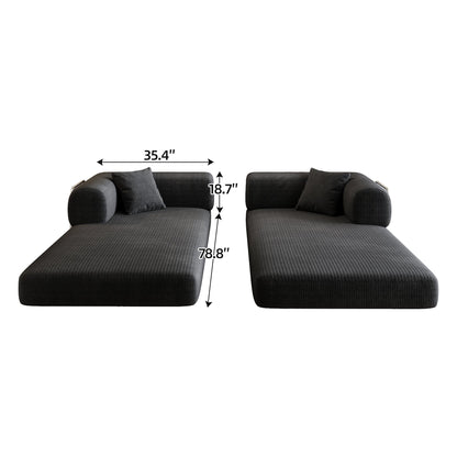 78.8' Compression Sofa,Convertible Floor Sofa Bed - with Pillow Back Support Armrest,Comfy Futon Couch Sleeper Bed,Loveseats Boneless Modular Sectional Sofa,Corduroy fabric,for Living Room,Bedroom,Black - 1st Choice Furniture Direct