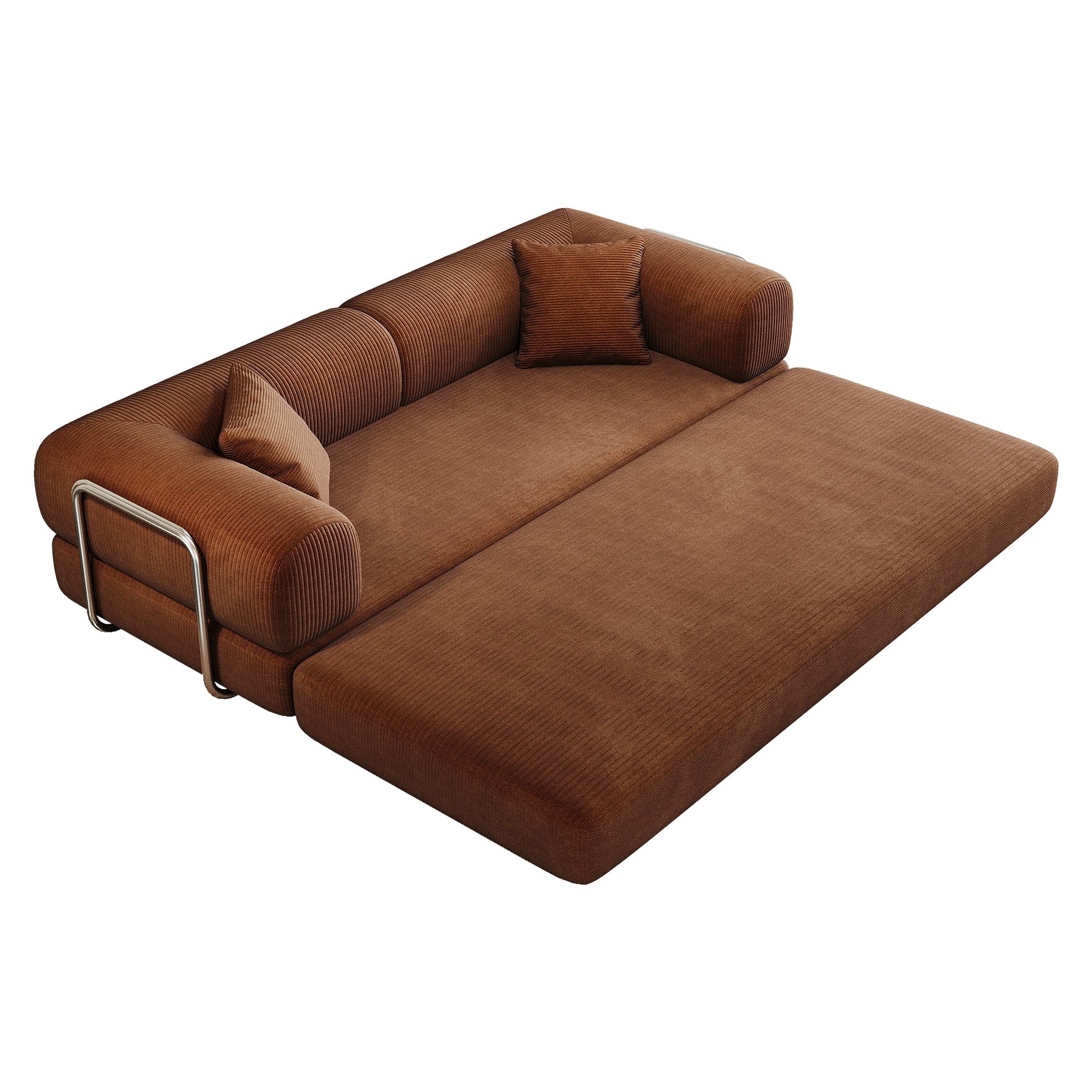 78.8' Compression Sofa,Convertible Floor Sofa Bed - with Pillow Back Support Armrest,Comfy Futon Couch Sleeper Bed,Loveseats Boneless Modular Sectional Sofa,Corduroy fabric,for Living Room,Bedroom,Brown - 1st Choice Furniture Direct