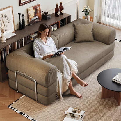 78.8' Compression Sofa,Convertible Floor Sofa Bed - with Pillow Back Support Armrest,Comfy Futon Couch Sleeper Bed,Loveseats Boneless Modular Sectional Sofa,Corduroy fabric,for Living Room,Bedroom,Camel - 1st Choice Furniture Direct
