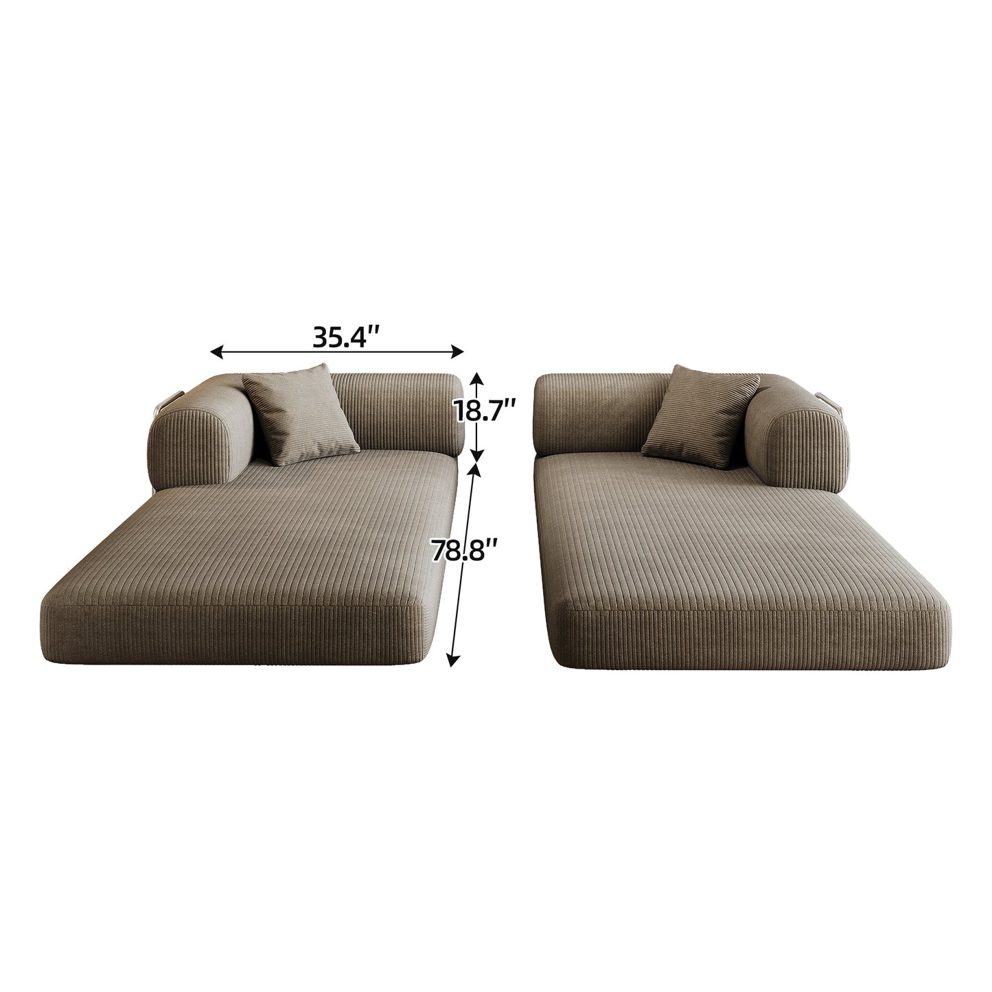 78.8' Compression Sofa,Convertible Floor Sofa Bed - with Pillow Back Support Armrest,Comfy Futon Couch Sleeper Bed,Loveseats Boneless Modular Sectional Sofa,Corduroy fabric,for Living Room,Bedroom,Camel - 1st Choice Furniture Direct