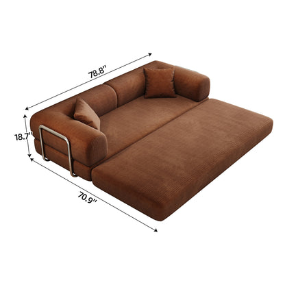 78.8' Compression Sofa,Convertible Floor Sofa Bed - with Pillow Back Support Armrest,Comfy Futon Couch Sleeper Bed,Loveseats Boneless Modular Sectional Sofa,Corduroy fabric,for Living Room,Bedroom,Brown - 1st Choice Furniture Direct