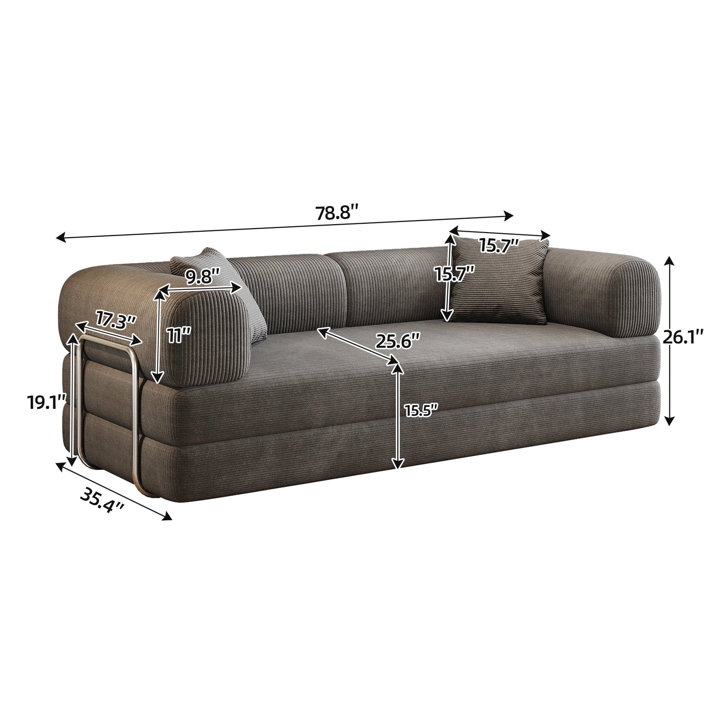 78.8' Compression Sofa,Convertible Floor Sofa Bed - with Pillow Back Support Armrest,Comfy Futon Couch Sleeper Bed,Loveseats Boneless Modular Sectional Sofa,Corduroy fabric,for Living Room,Bedroom,Grey - 1st Choice Furniture Direct