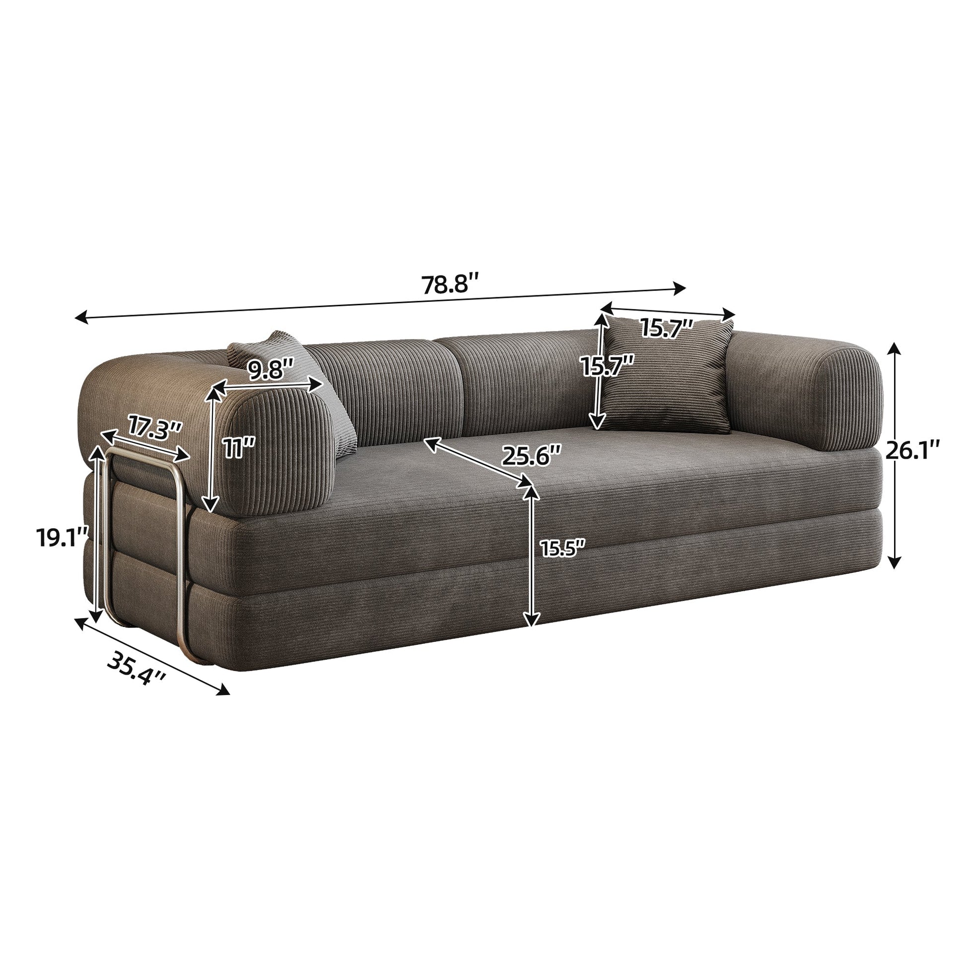 78.8' Compression Sofa,Convertible Floor Sofa Bed - with Pillow Back Support Armrest,Comfy Futon Couch Sleeper Bed,Loveseats Boneless Modular Sectional Sofa,Corduroy fabric,for Living Room,Bedroom,Grey - 1st Choice Furniture Direct