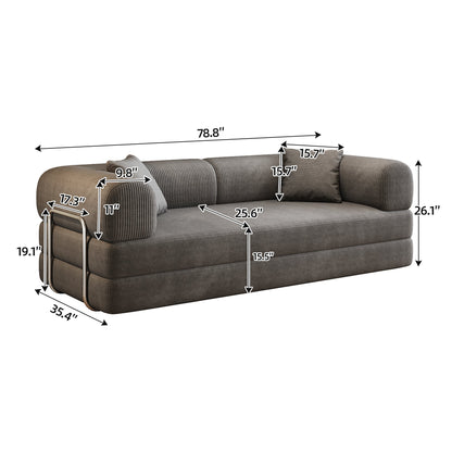 78.8' Compression Sofa,Convertible Floor Sofa Bed - with Pillow Back Support Armrest,Comfy Futon Couch Sleeper Bed,Loveseats Boneless Modular Sectional Sofa,Corduroy fabric,for Living Room,Bedroom,Grey - 1st Choice Furniture Direct