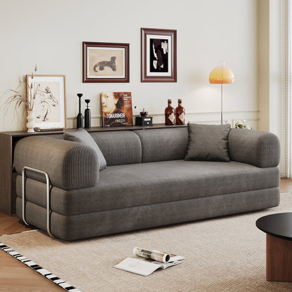 78.8' Compression Sofa,Convertible Floor Sofa Bed - with Pillow Back Support Armrest,Comfy Futon Couch Sleeper Bed,Loveseats Boneless Modular Sectional Sofa,Corduroy fabric,for Living Room,Bedroom,Grey - 1st Choice Furniture Direct