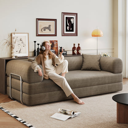 78.8' Compression Sofa,Convertible Floor Sofa Bed - with Pillow Back Support Armrest,Comfy Futon Couch Sleeper Bed,Loveseats Boneless Modular Sectional Sofa,Corduroy fabric,for Living Room,Bedroom,Camel - 1st Choice Furniture Direct