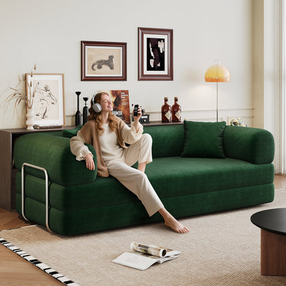 78.8' Compression Sofa,Convertible Floor Sofa Bed - with Pillow Back Support Armrest,Comfy Futon Couch Sleeper Bed,Loveseats Boneless Modular Sectional Sofa,Corduroy fabric,for Living Room,Bedroom,Green - 1st Choice Furniture Direct