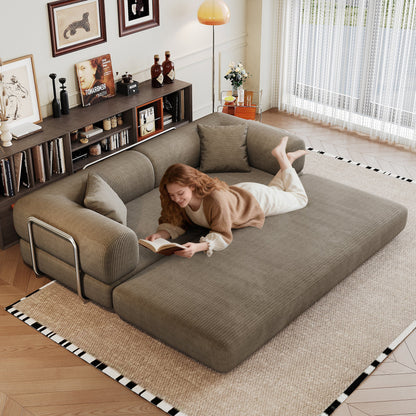 78.8' Compression Sofa,Convertible Floor Sofa Bed - with Pillow Back Support Armrest,Comfy Futon Couch Sleeper Bed,Loveseats Boneless Modular Sectional Sofa,Corduroy fabric,for Living Room,Bedroom,Camel - 1st Choice Furniture Direct