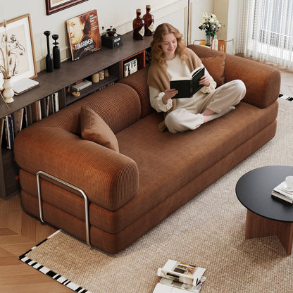78.8' Compression Sofa,Convertible Floor Sofa Bed - with Pillow Back Support Armrest,Comfy Futon Couch Sleeper Bed,Loveseats Boneless Modular Sectional Sofa,Corduroy fabric,for Living Room,Bedroom,Brown - 1st Choice Furniture Direct