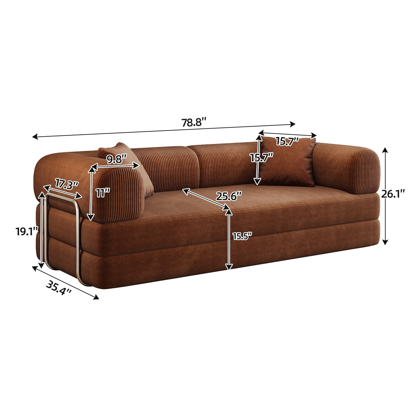 78.8' Compression Sofa,Convertible Floor Sofa Bed - with Pillow Back Support Armrest,Comfy Futon Couch Sleeper Bed,Loveseats Boneless Modular Sectional Sofa,Corduroy fabric,for Living Room,Bedroom,Brown - 1st Choice Furniture Direct