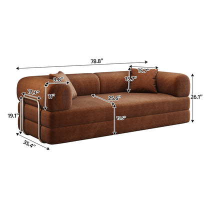 78.8' Compression Sofa,Convertible Floor Sofa Bed - with Pillow Back Support Armrest,Comfy Futon Couch Sleeper Bed,Loveseats Boneless Modular Sectional Sofa,Corduroy fabric,for Living Room,Bedroom,Brown - 1st Choice Furniture Direct