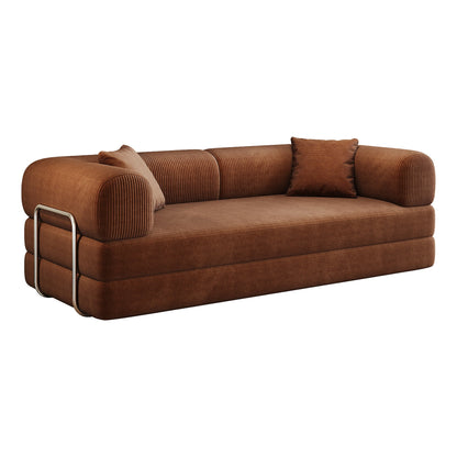 78.8' Compression Sofa,Convertible Floor Sofa Bed - with Pillow Back Support Armrest,Comfy Futon Couch Sleeper Bed,Loveseats Boneless Modular Sectional Sofa,Corduroy fabric,for Living Room,Bedroom,Brown - 1st Choice Furniture Direct