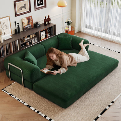 78.8' Compression Sofa,Convertible Floor Sofa Bed - with Pillow Back Support Armrest,Comfy Futon Couch Sleeper Bed,Loveseats Boneless Modular Sectional Sofa,Corduroy fabric,for Living Room,Bedroom,Green - 1st Choice Furniture Direct