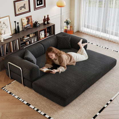 78.8' Compression Sofa,Convertible Floor Sofa Bed - with Pillow Back Support Armrest,Comfy Futon Couch Sleeper Bed,Loveseats Boneless Modular Sectional Sofa,Corduroy fabric,for Living Room,Bedroom,Black - 1st Choice Furniture Direct