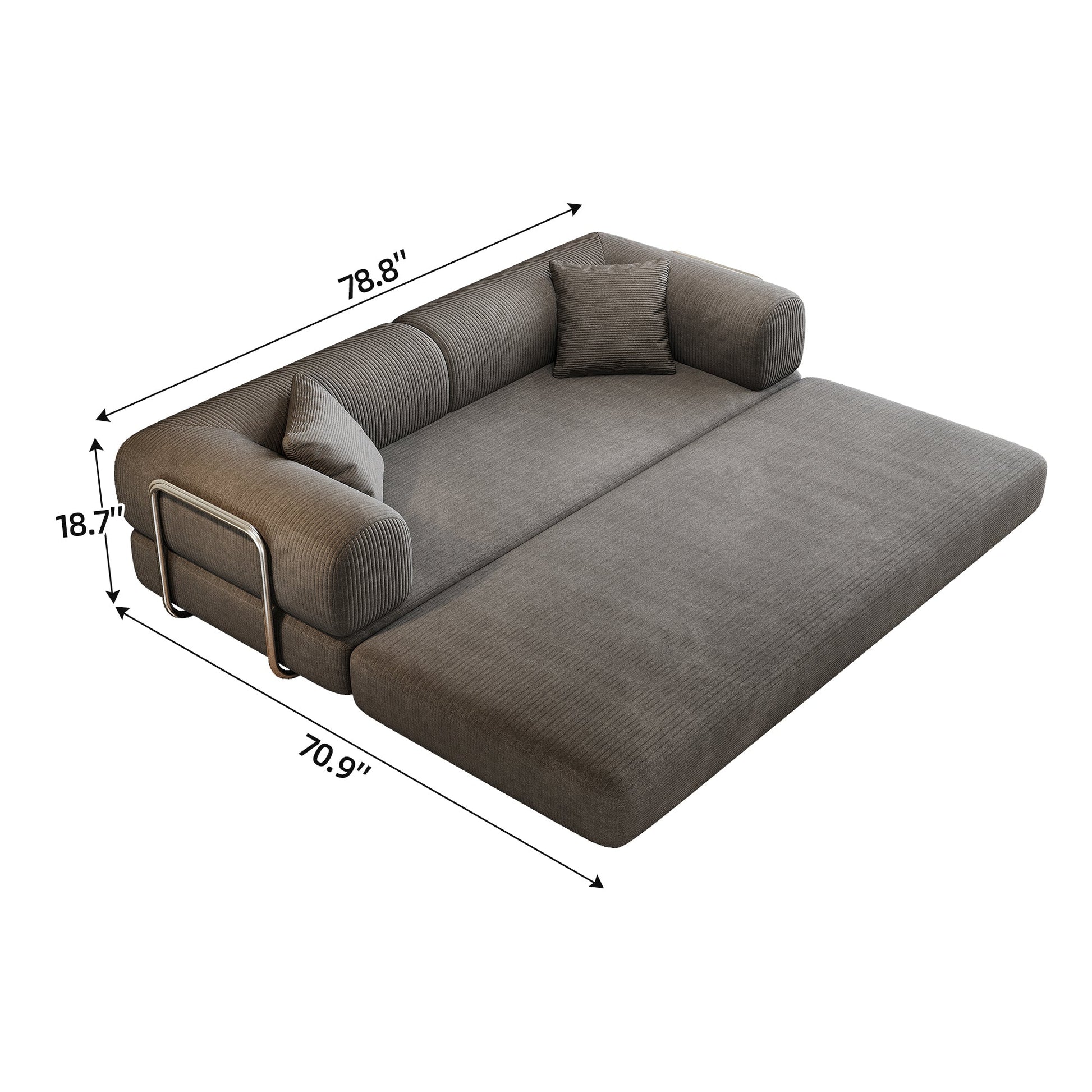 78.8' Compression Sofa,Convertible Floor Sofa Bed - with Pillow Back Support Armrest,Comfy Futon Couch Sleeper Bed,Loveseats Boneless Modular Sectional Sofa,Corduroy fabric,for Living Room,Bedroom,Grey - 1st Choice Furniture Direct