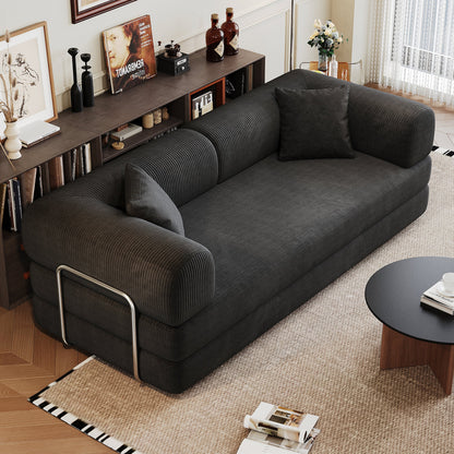 78.8' Compression Sofa,Convertible Floor Sofa Bed - with Pillow Back Support Armrest,Comfy Futon Couch Sleeper Bed,Loveseats Boneless Modular Sectional Sofa,Corduroy fabric,for Living Room,Bedroom,Black - 1st Choice Furniture Direct