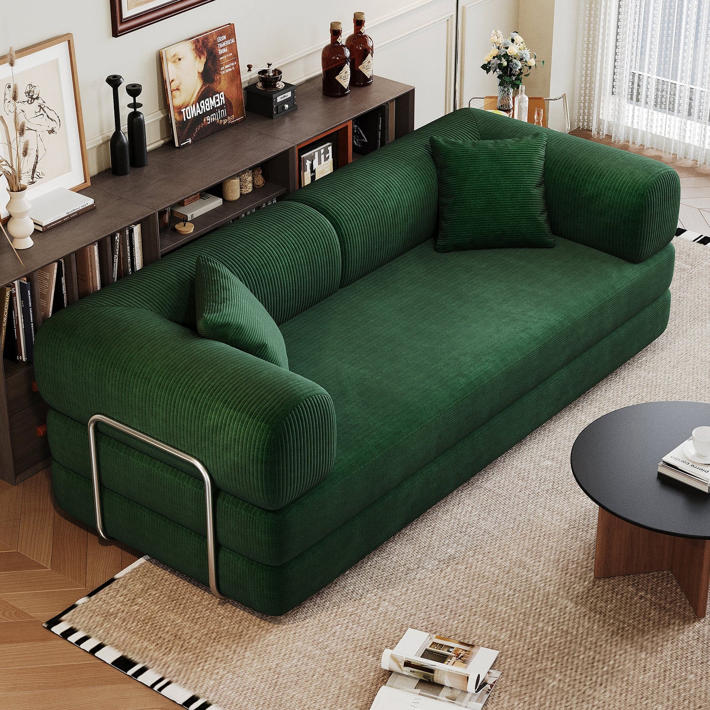 78.8' Compression Sofa,Convertible Floor Sofa Bed - with Pillow Back Support Armrest,Comfy Futon Couch Sleeper Bed,Loveseats Boneless Modular Sectional Sofa,Corduroy fabric,for Living Room,Bedroom,Green - 1st Choice Furniture Direct