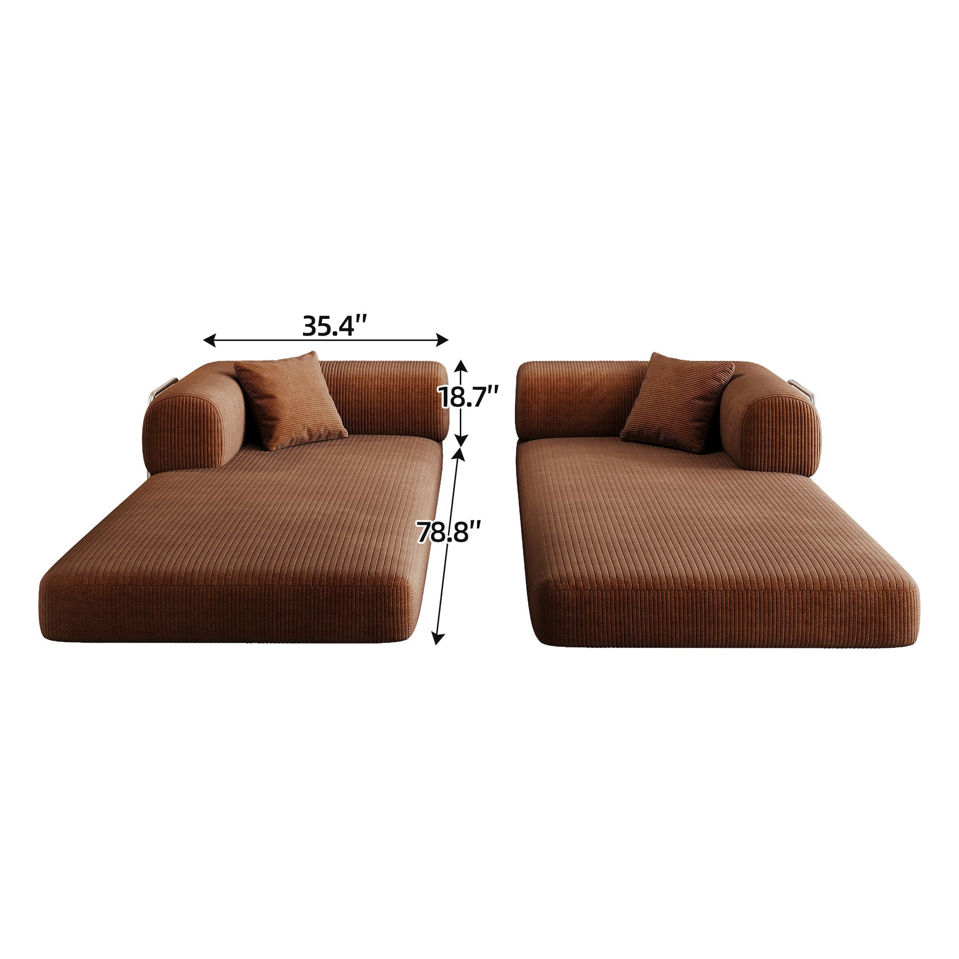 78.8' Compression Sofa,Convertible Floor Sofa Bed - with Pillow Back Support Armrest,Comfy Futon Couch Sleeper Bed,Loveseats Boneless Modular Sectional Sofa,Corduroy fabric,for Living Room,Bedroom,Brown - 1st Choice Furniture Direct