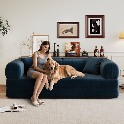 78.8' Compression Sofa,Convertible Floor Sofa Bed - with Pillow Back Support Armrest,Comfy Futon Couch Sleeper Bed,Loveseats Boneless Modular Sectional Sofa,Corduroy fabric,for Living Room,Bedroom,Blue - 1st Choice Furniture Direct