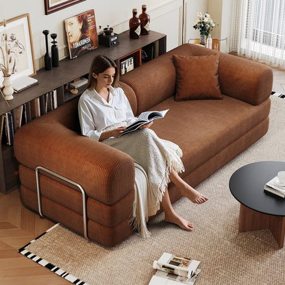 78.8' Compression Sofa,Convertible Floor Sofa Bed - with Pillow Back Support Armrest,Comfy Futon Couch Sleeper Bed,Loveseats Boneless Modular Sectional Sofa,Corduroy fabric,for Living Room,Bedroom,Brown - 1st Choice Furniture Direct