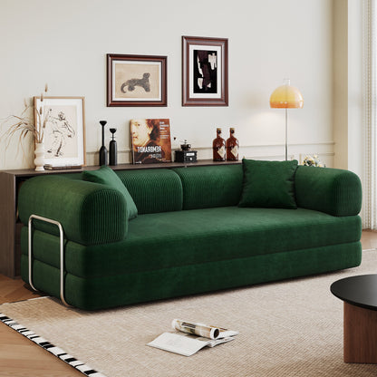 78.8' Compression Sofa,Convertible Floor Sofa Bed - with Pillow Back Support Armrest,Comfy Futon Couch Sleeper Bed,Loveseats Boneless Modular Sectional Sofa,Corduroy fabric,for Living Room,Bedroom,Green - 1st Choice Furniture Direct