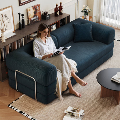 78.8' Compression Sofa,Convertible Floor Sofa Bed - with Pillow Back Support Armrest,Comfy Futon Couch Sleeper Bed,Loveseats Boneless Modular Sectional Sofa,Corduroy fabric,for Living Room,Bedroom,Blue - 1st Choice Furniture Direct