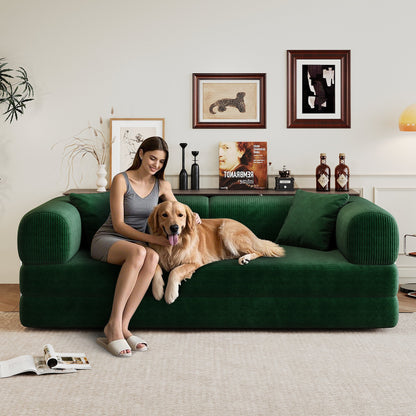 78.8' Compression Sofa,Convertible Floor Sofa Bed - with Pillow Back Support Armrest,Comfy Futon Couch Sleeper Bed,Loveseats Boneless Modular Sectional Sofa,Corduroy fabric,for Living Room,Bedroom,Green - 1st Choice Furniture Direct