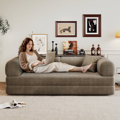 78.8' Compression Sofa,Convertible Floor Sofa Bed - with Pillow Back Support Armrest,Comfy Futon Couch Sleeper Bed,Loveseats Boneless Modular Sectional Sofa,Corduroy fabric,for Living Room,Bedroom,Camel - 1st Choice Furniture Direct