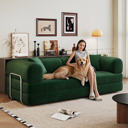 78.8' Compression Sofa,Convertible Floor Sofa Bed - with Pillow Back Support Armrest,Comfy Futon Couch Sleeper Bed,Loveseats Boneless Modular Sectional Sofa,Corduroy fabric,for Living Room,Bedroom,Green - 1st Choice Furniture Direct