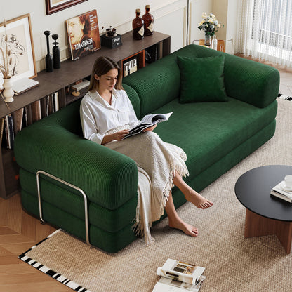 78.8' Compression Sofa,Convertible Floor Sofa Bed - with Pillow Back Support Armrest,Comfy Futon Couch Sleeper Bed,Loveseats Boneless Modular Sectional Sofa,Corduroy fabric,for Living Room,Bedroom,Green - 1st Choice Furniture Direct