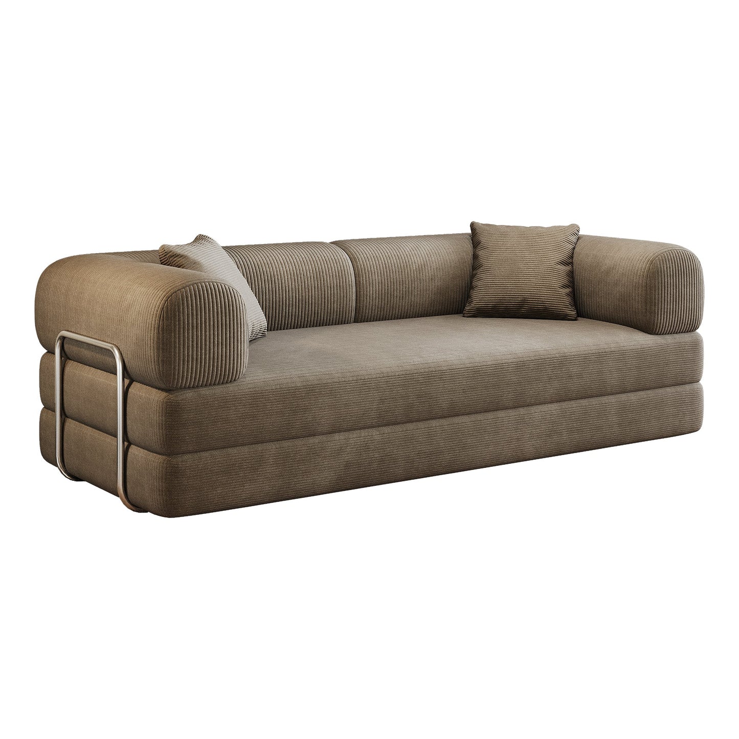 78.8' Compression Sofa,Convertible Floor Sofa Bed - with Pillow Back Support Armrest,Comfy Futon Couch Sleeper Bed,Loveseats Boneless Modular Sectional Sofa,Corduroy fabric,for Living Room,Bedroom,Camel - 1st Choice Furniture Direct