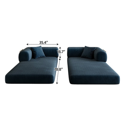 78.8' Compression Sofa,Convertible Floor Sofa Bed - with Pillow Back Support Armrest,Comfy Futon Couch Sleeper Bed,Loveseats Boneless Modular Sectional Sofa,Corduroy fabric,for Living Room,Bedroom,Blue - 1st Choice Furniture Direct