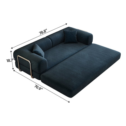 78.8' Compression Sofa,Convertible Floor Sofa Bed - with Pillow Back Support Armrest,Comfy Futon Couch Sleeper Bed,Loveseats Boneless Modular Sectional Sofa,Corduroy fabric,for Living Room,Bedroom,Blue - 1st Choice Furniture Direct