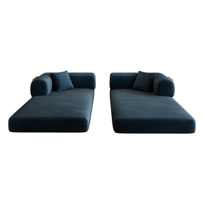 78.8' Compression Sofa,Convertible Floor Sofa Bed - with Pillow Back Support Armrest,Comfy Futon Couch Sleeper Bed,Loveseats Boneless Modular Sectional Sofa,Corduroy fabric,for Living Room,Bedroom,Blue - 1st Choice Furniture Direct