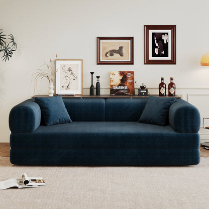 78.8' Compression Sofa,Convertible Floor Sofa Bed - with Pillow Back Support Armrest,Comfy Futon Couch Sleeper Bed,Loveseats Boneless Modular Sectional Sofa,Corduroy fabric,for Living Room,Bedroom,Blue - 1st Choice Furniture Direct