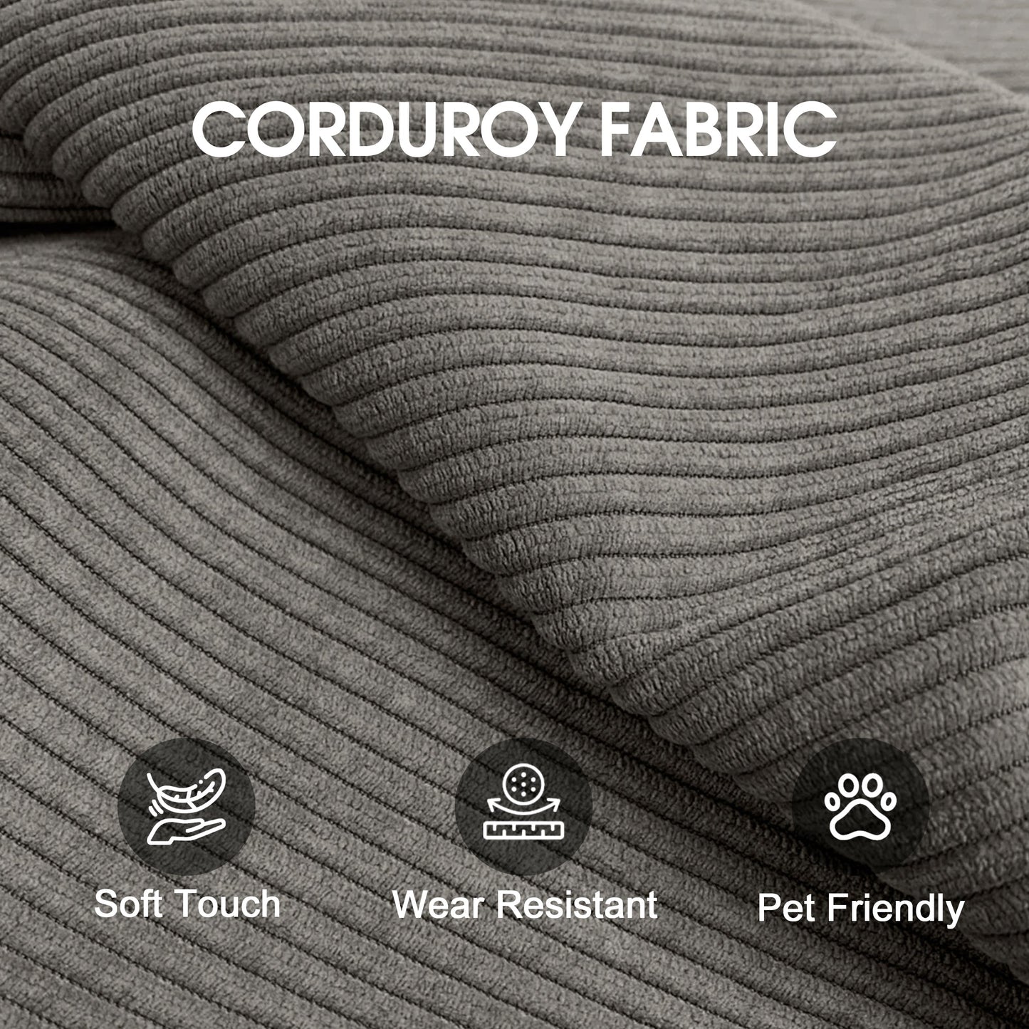 78.8' Compression Sofa,Convertible Floor Sofa Bed - with Pillow Back Support Armrest,Comfy Futon Couch Sleeper Bed,Loveseats Boneless Modular Sectional Sofa,Corduroy fabric,for Living Room,Bedroom,Grey - 1st Choice Furniture Direct