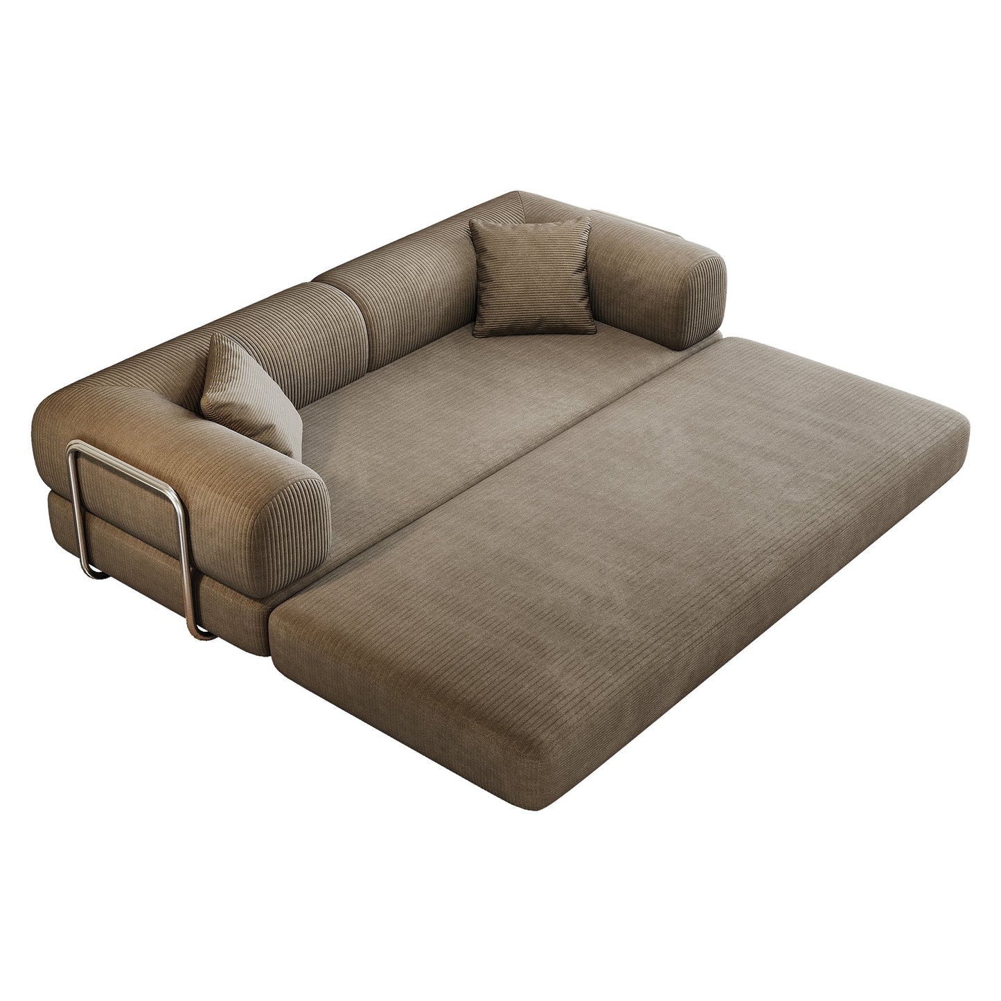 78.8' Compression Sofa,Convertible Floor Sofa Bed - with Pillow Back Support Armrest,Comfy Futon Couch Sleeper Bed,Loveseats Boneless Modular Sectional Sofa,Corduroy fabric,for Living Room,Bedroom,Camel - 1st Choice Furniture Direct