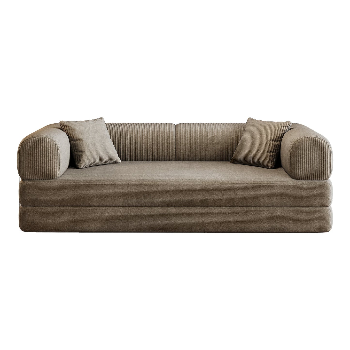 78.8' Compression Sofa,Convertible Floor Sofa Bed - with Pillow Back Support Armrest,Comfy Futon Couch Sleeper Bed,Loveseats Boneless Modular Sectional Sofa,Corduroy fabric,for Living Room,Bedroom,Camel - 1st Choice Furniture Direct