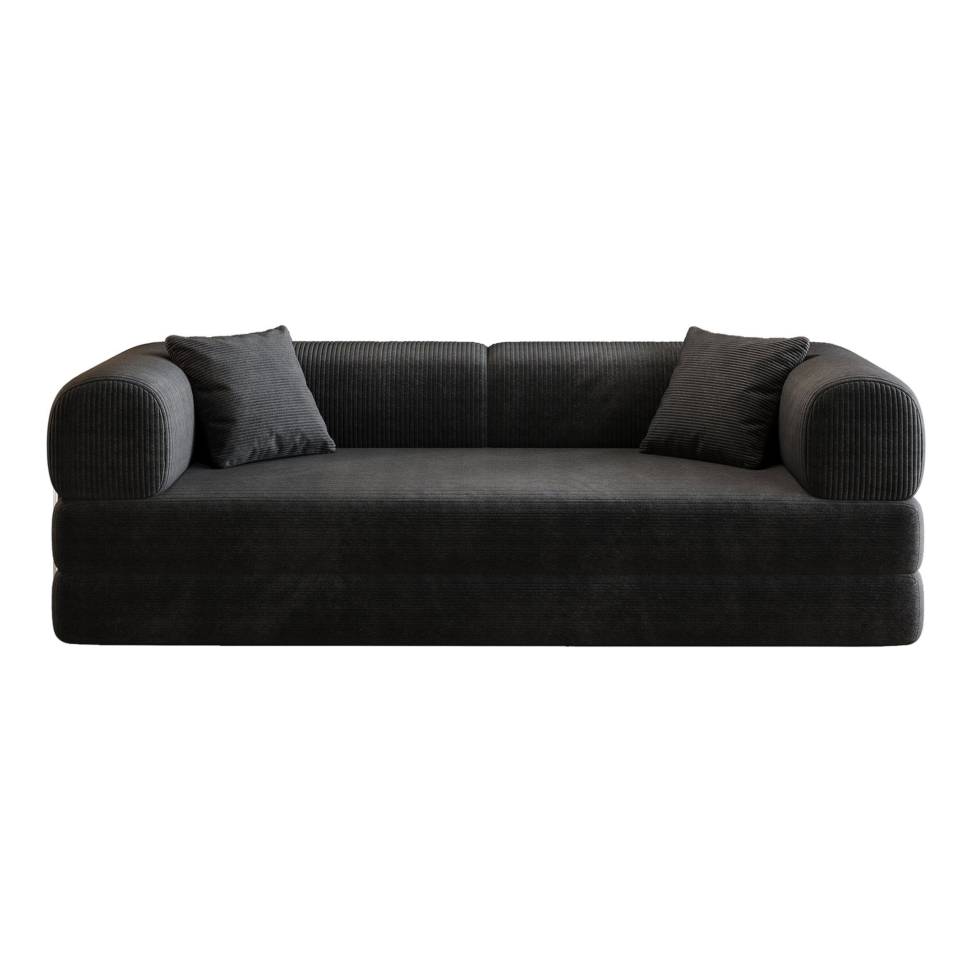 78.8' Compression Sofa,Convertible Floor Sofa Bed - with Pillow Back Support Armrest,Comfy Futon Couch Sleeper Bed,Loveseats Boneless Modular Sectional Sofa,Corduroy fabric,for Living Room,Bedroom,Black - 1st Choice Furniture Direct