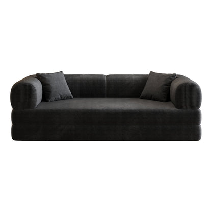 78.8' Compression Sofa,Convertible Floor Sofa Bed - with Pillow Back Support Armrest,Comfy Futon Couch Sleeper Bed,Loveseats Boneless Modular Sectional Sofa,Corduroy fabric,for Living Room,Bedroom,Black - 1st Choice Furniture Direct