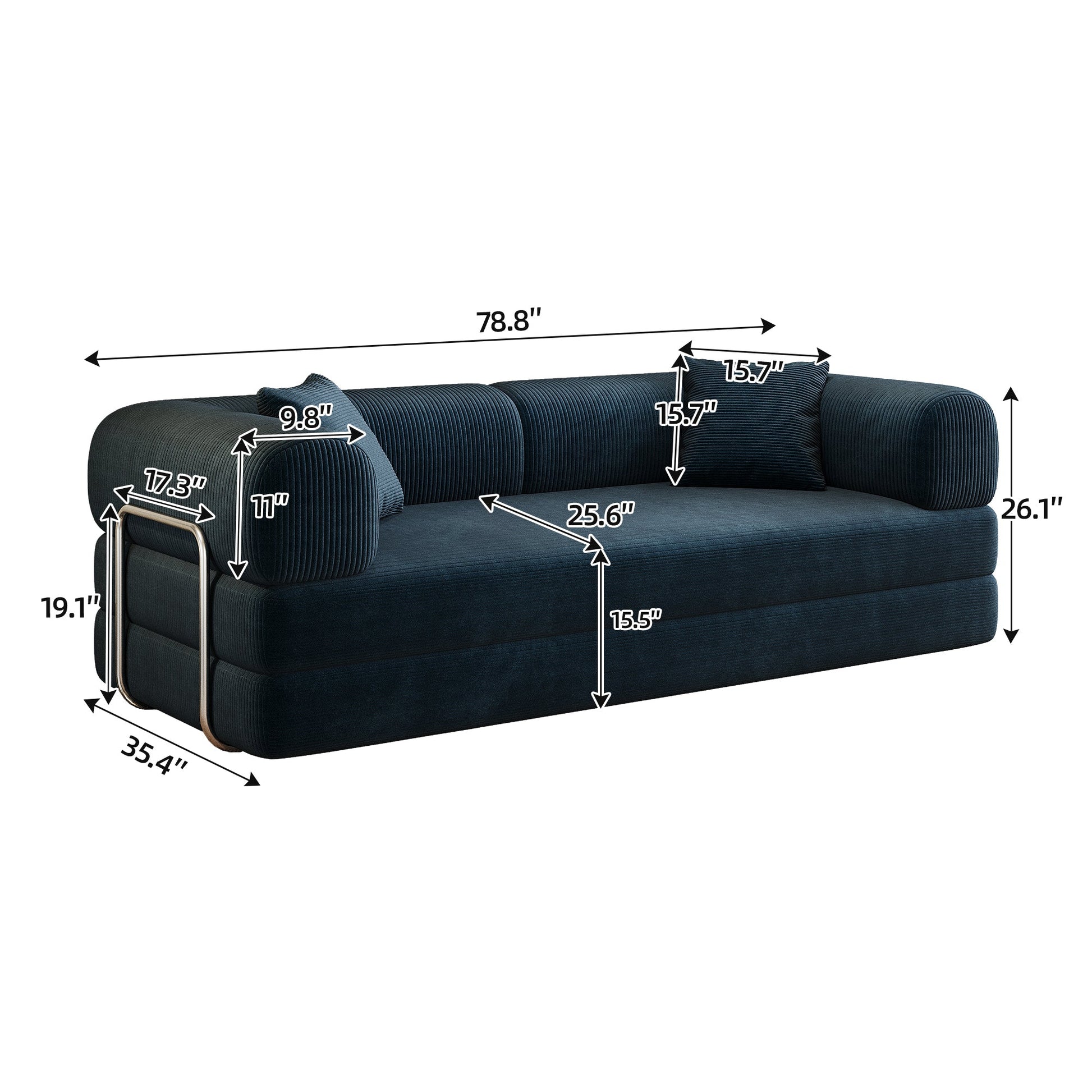 78.8' Compression Sofa,Convertible Floor Sofa Bed - with Pillow Back Support Armrest,Comfy Futon Couch Sleeper Bed,Loveseats Boneless Modular Sectional Sofa,Corduroy fabric,for Living Room,Bedroom,Blue - 1st Choice Furniture Direct